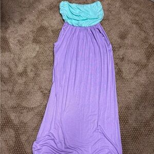 Purple and Teal Strapless Maxi Dress